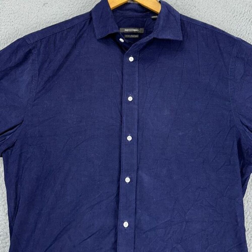 Indochino Corduroy Shirt Mens Medium Navy Blue Button Up Long Sleeve 100% Cotton